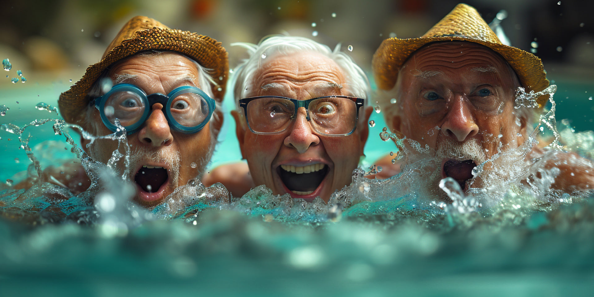 3 elder men laughing and goofing