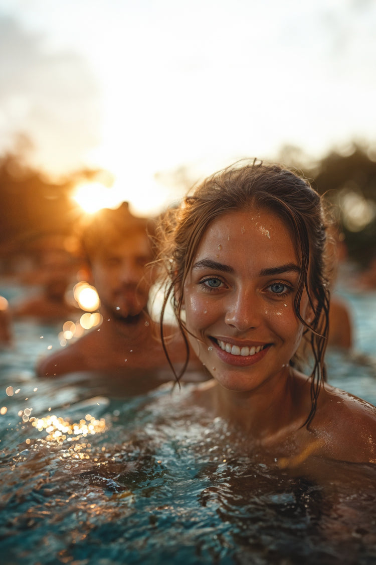 Family having fun in the swim spa